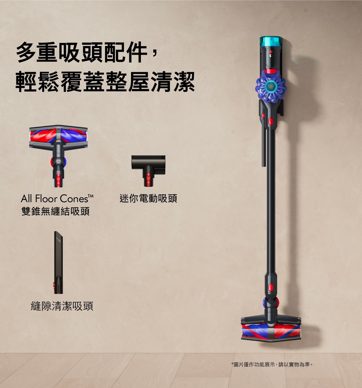 多重吸頭配件, 輕鬆覆蓋整屋清潔 All Floor ConesTM 雙錐無纏結吸頭 縫隙清潔吸頭 迷你電動吸頭 圖片僅作功能展示,請以實物為準。