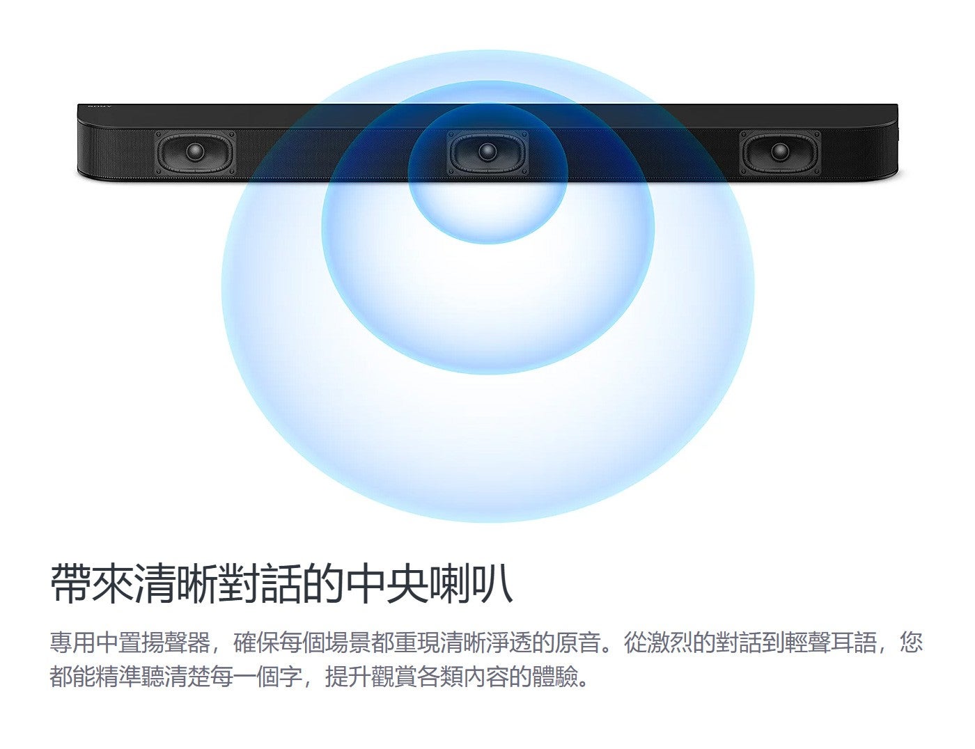 帶來清晰對話的中央喇叭專用中置揚聲器,確保每個場景都重現清晰淨透的原音從激烈的對話到輕聲耳語,您都能精準聽清楚每一個字,提升觀賞各類內容的體驗