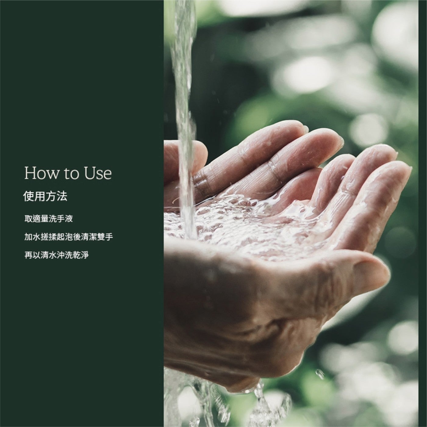 使用方法取適量洗手液加水搓揉起泡後清潔雙手再以清水沖洗乾淨