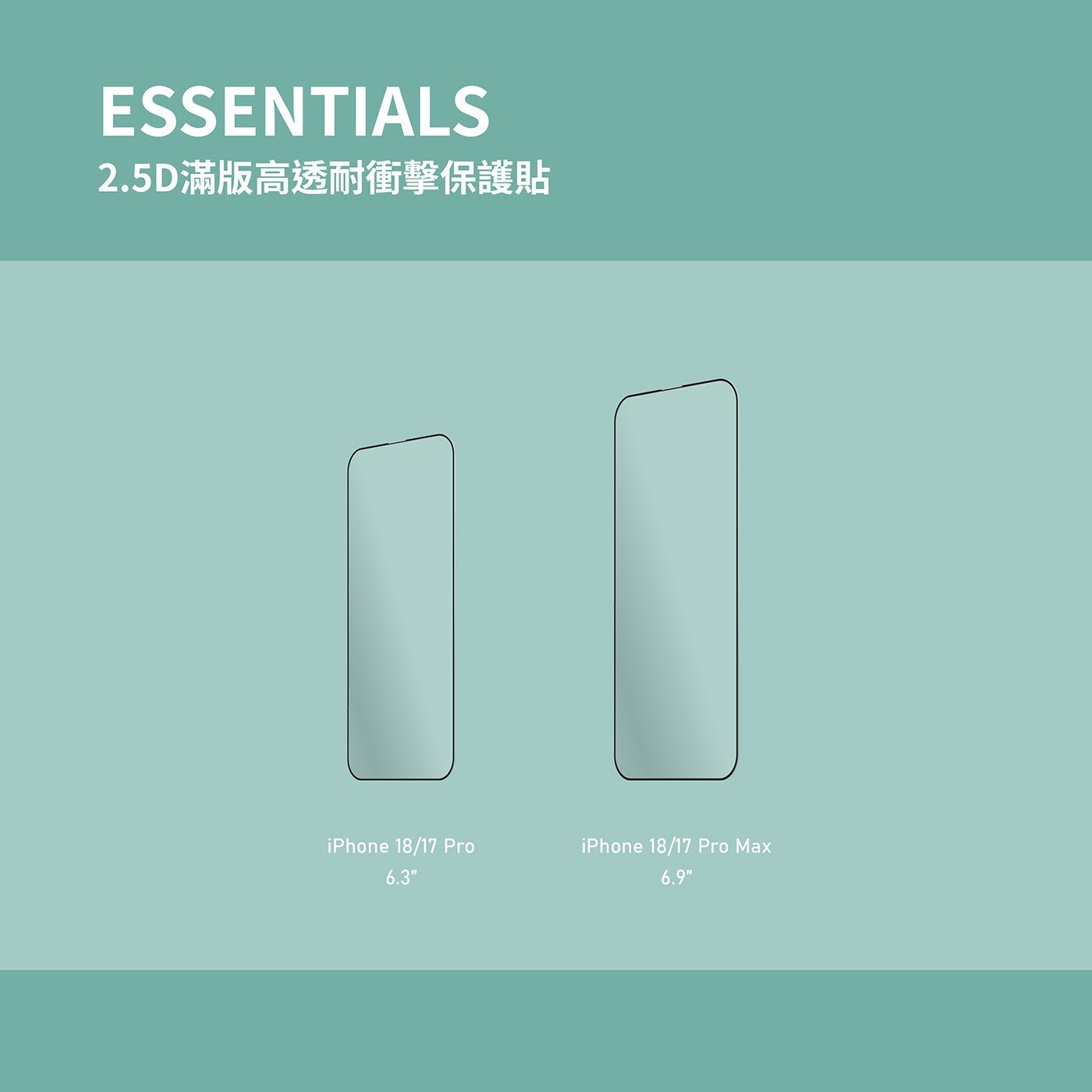 ESSENTIALS 2.5D 滿版高透耐衝擊保護貼 Pro Pro Max