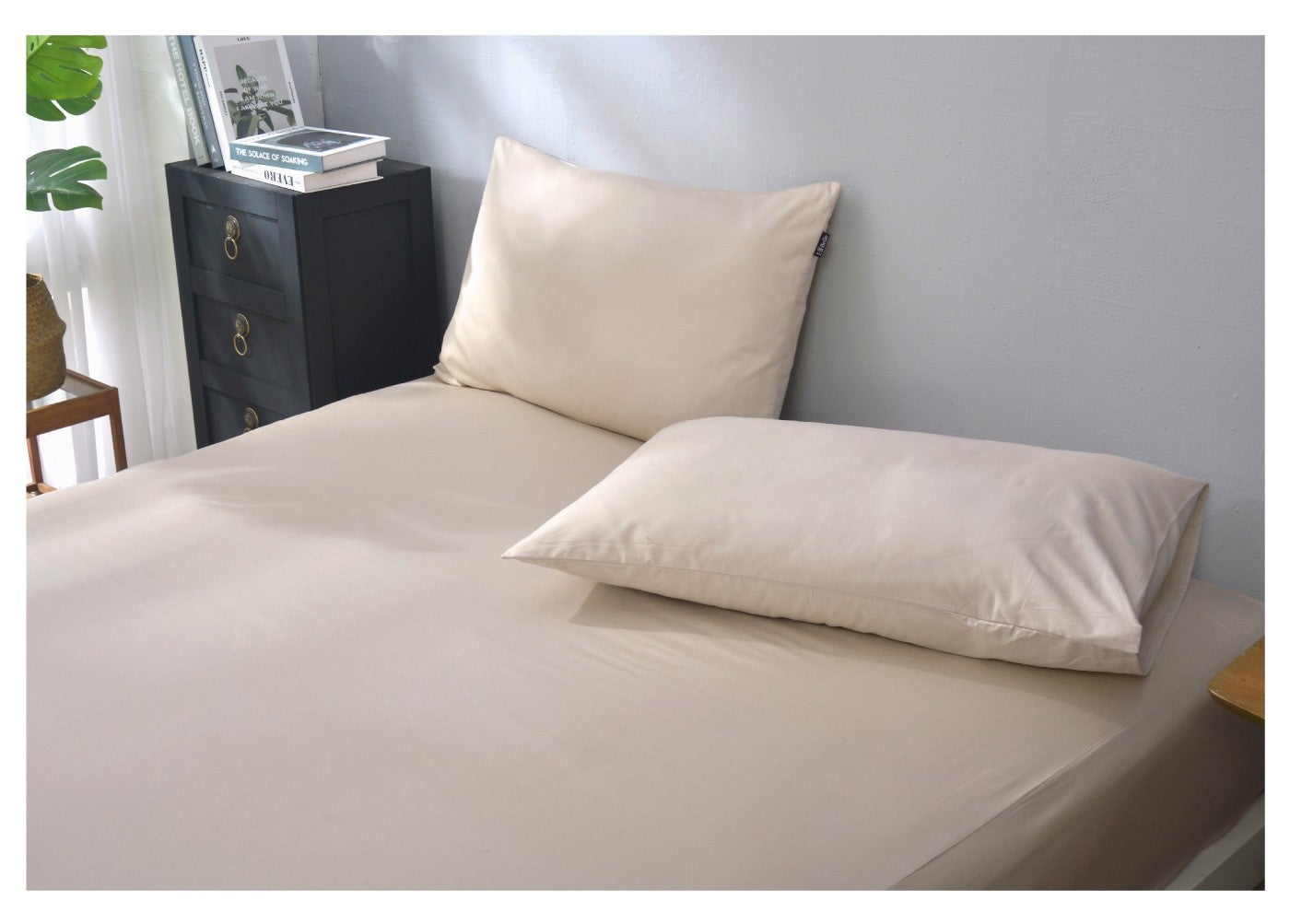 EC LA BELLE SHEET SET SN 單人素色床包枕套 3 件組 200TC 杏 105X186CM