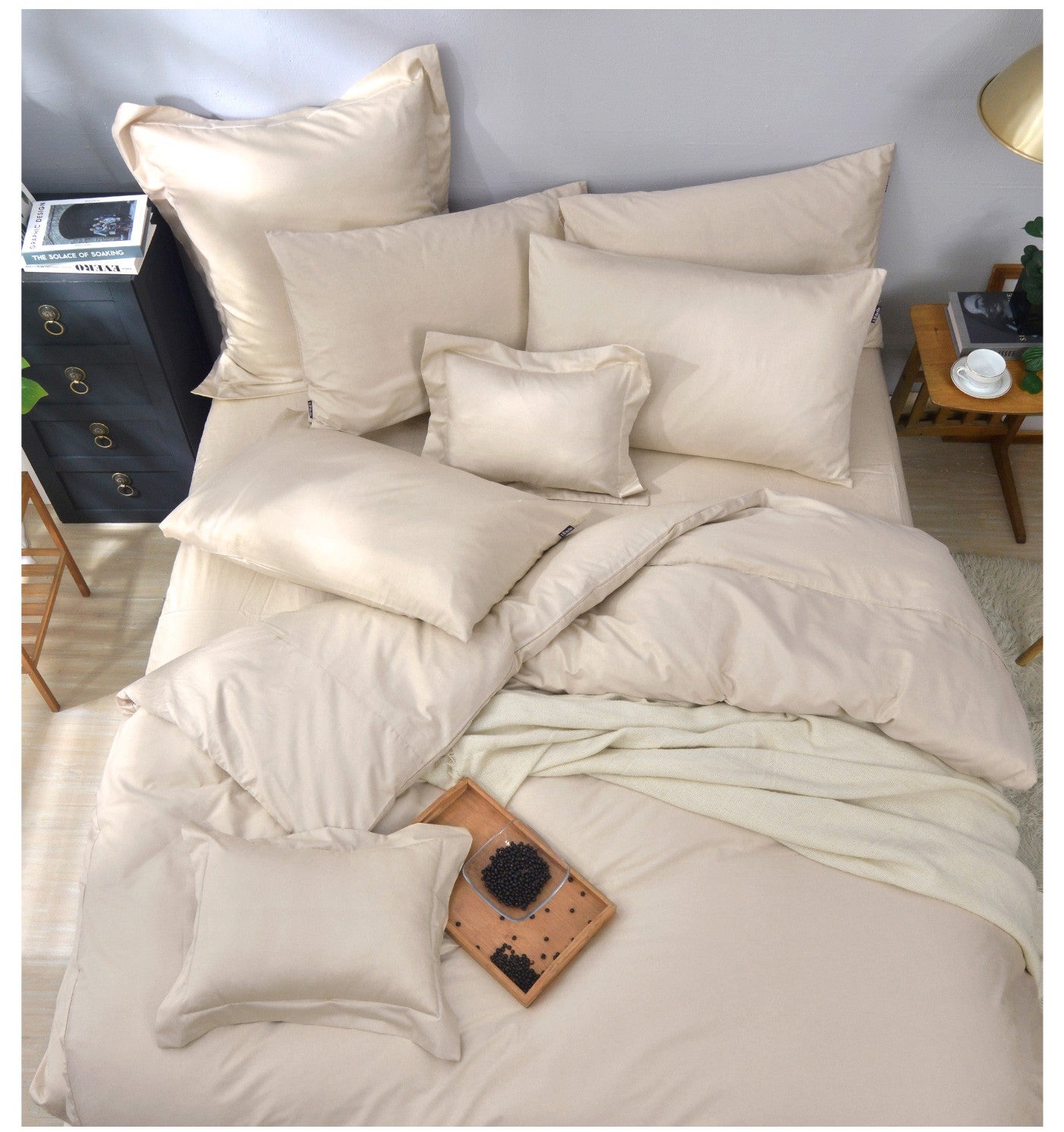 EC LA BELLE DUVET COVER QN 雙人 200TC 素色薄被套杏 180X210CM