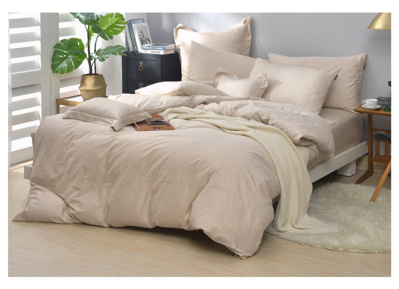 EC LA BELLE DUVET COVER KN 雙特大 200TC 素色薄被套杏
