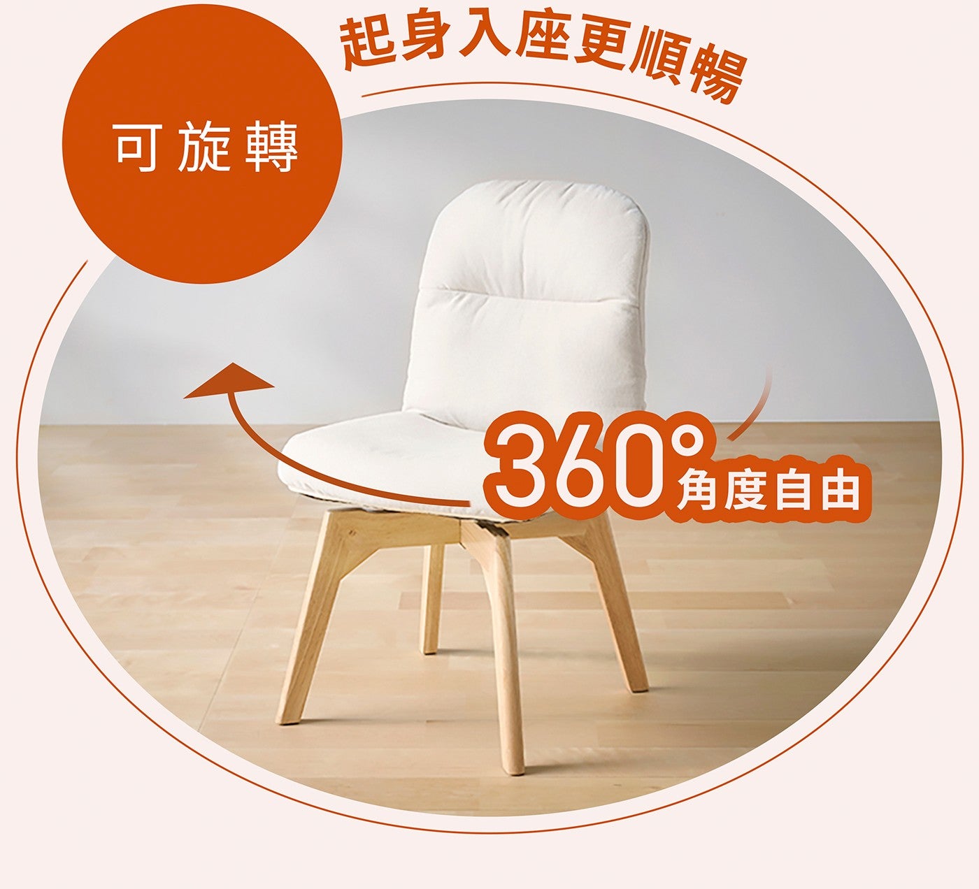 可旋轉起身入座更順暢 360元店自由
