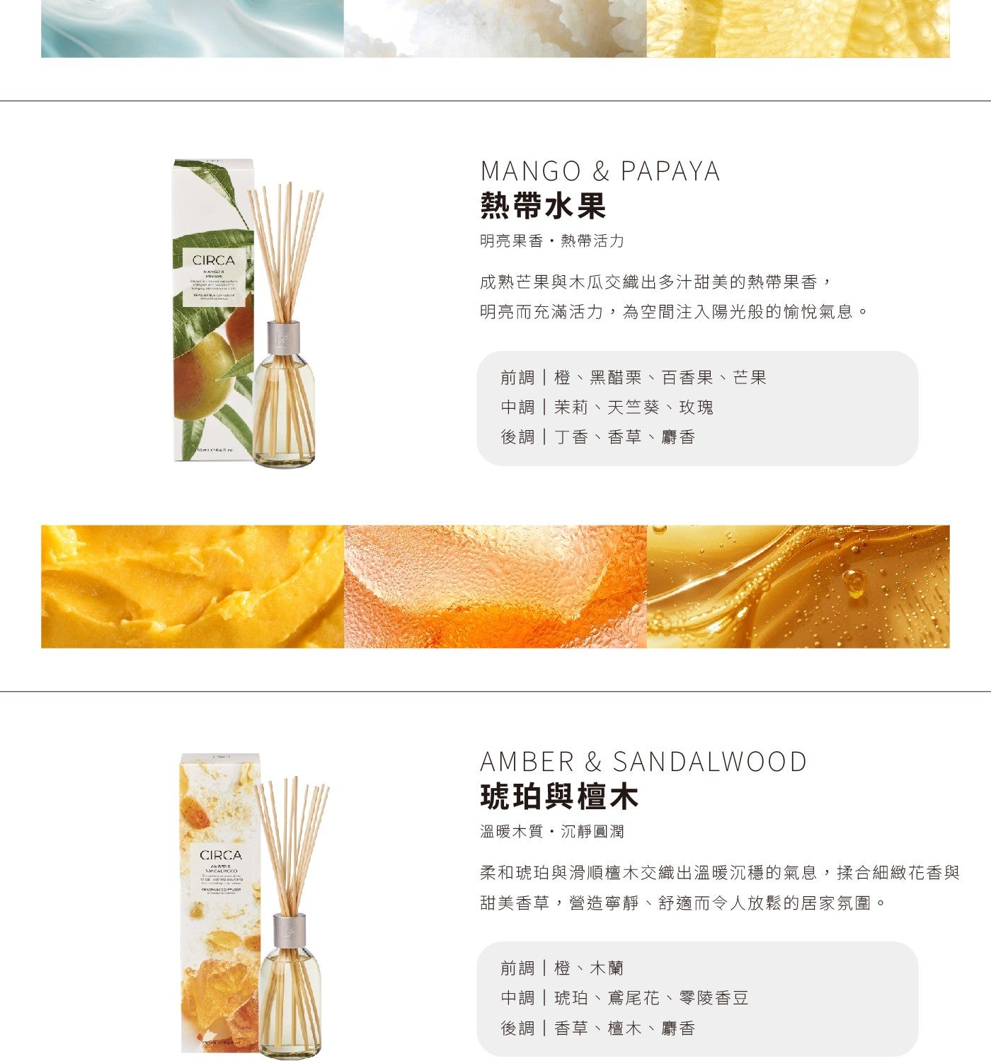 CIRCA POLAVE MANGO PAPAYA 熱帶水果 明亮果香熱帶活力 成熟芒果與木瓜交織出多汁甜美的熱帶果香, 明亮而充滿活力,為空間注入陽光般的愉悅氣息