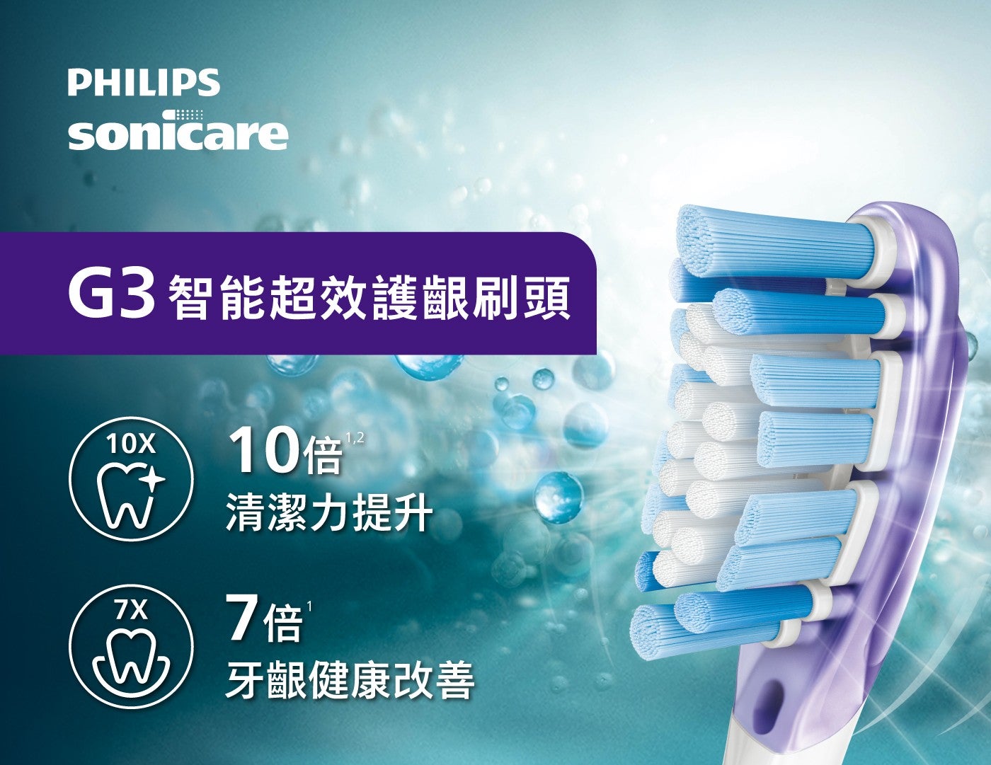 G3智能超效護齦刷頭 10倍清潔力提升 7X 7倍牙齦健康改善