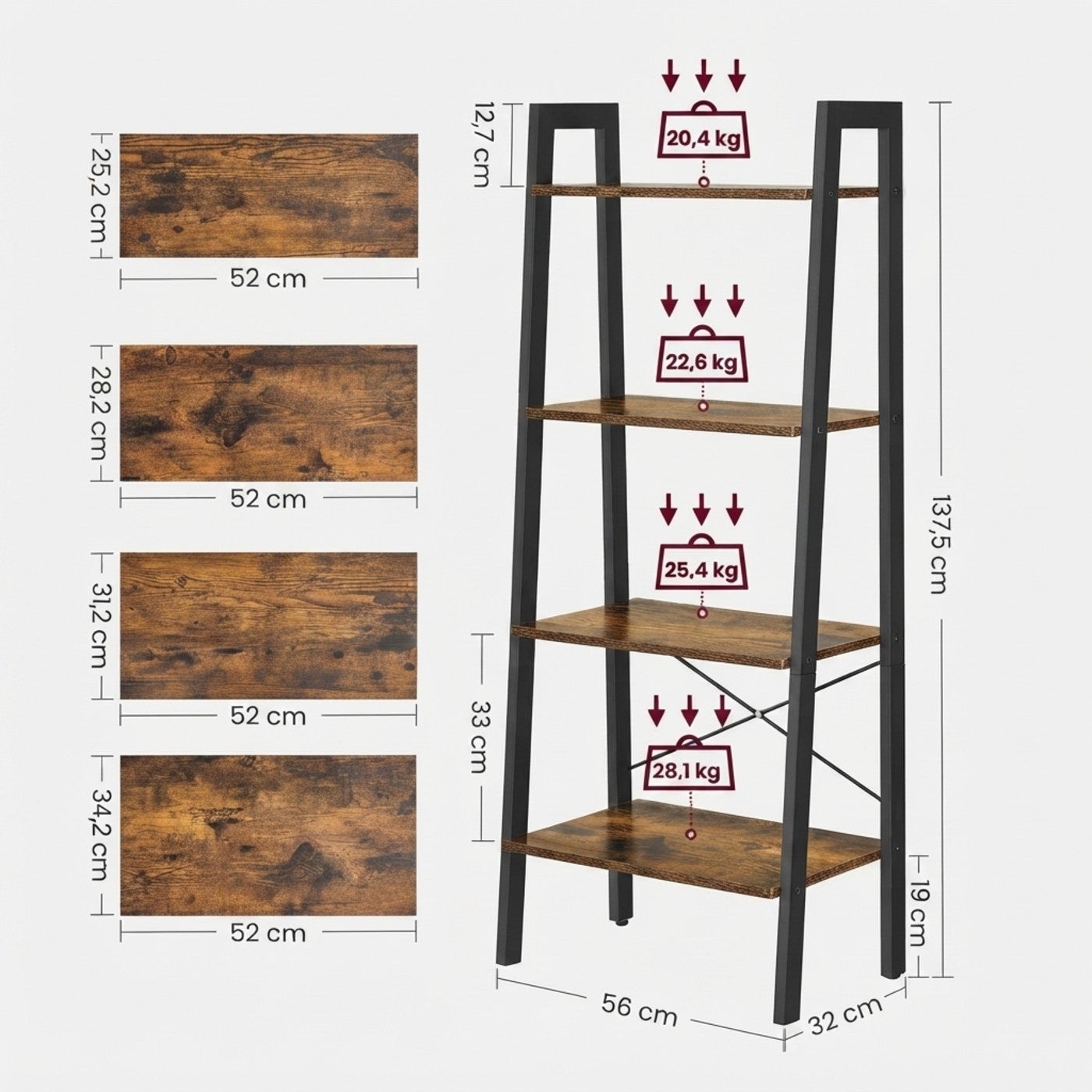 EC VASAGLE 4-TIER RACK4層梯形層架鐵鏽棕