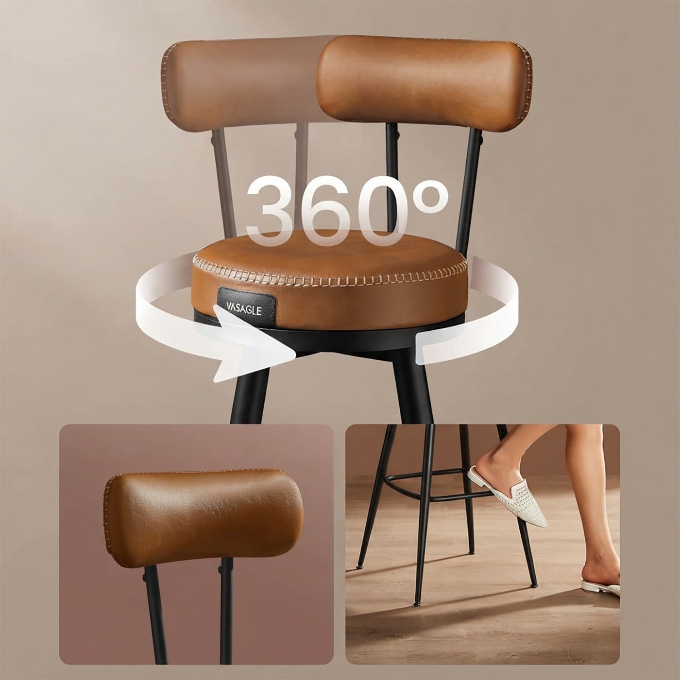 EC VASAGLE BARSTOOL 2PK旋轉吧檯椅2入棕黑