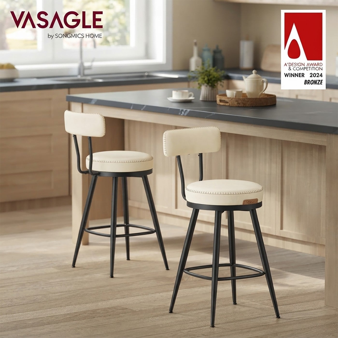 EC VASAGLE BARSTOOL 2PK旋轉吧檯椅2入暖白