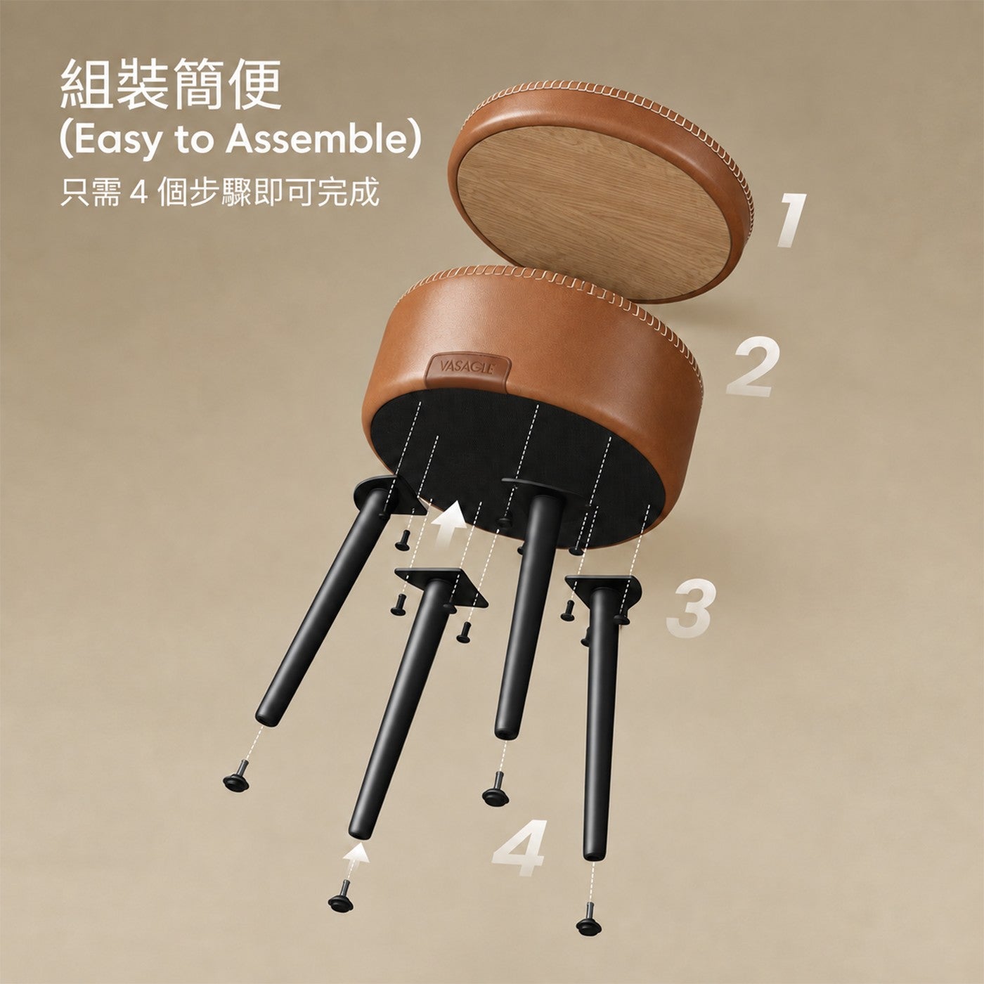 組裝簡便只需4個步驟即可完成 VASAGLE