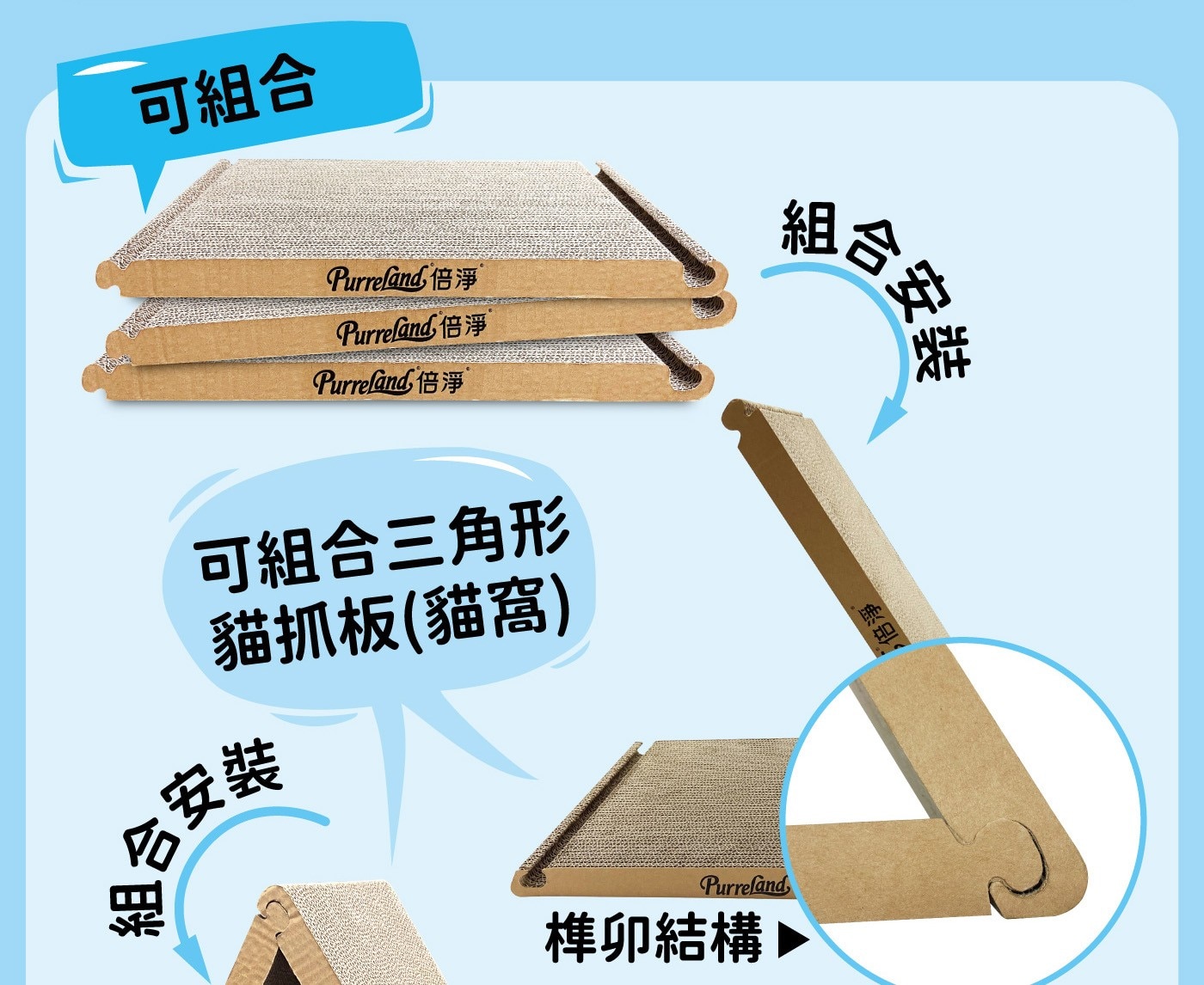 倍淨 平板型貓抓板 XL 3入建立領地，增加安全感