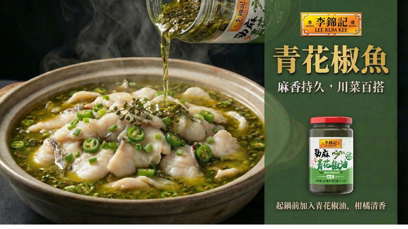 麻 HONG 李錦記 LEE KUM KEE 港 青花椒魚 麻香持久,川菜百搭 ,李錦記。 KIT 勁麻 青花椒油 Tingly Green Peppercers 众 内容量300 毫升