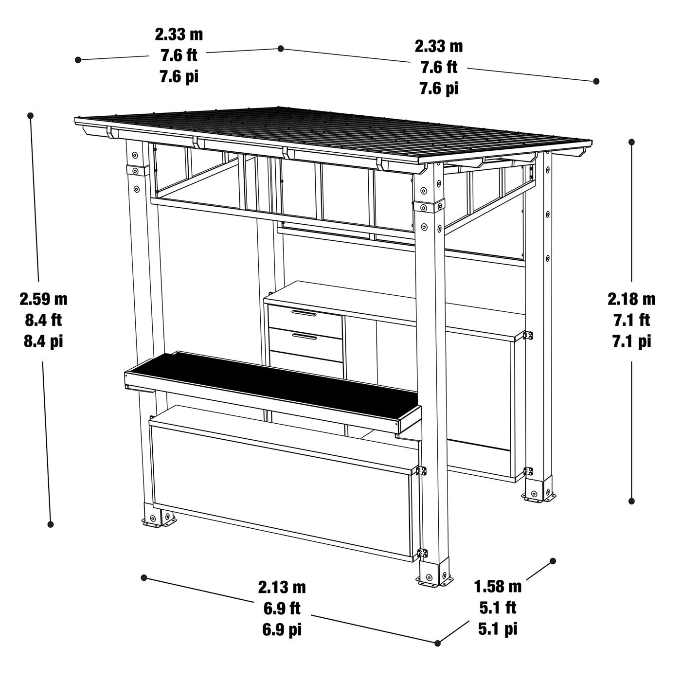 EC YARDISTRY GAZEBO7.6X7.6呎戶外遮陽亭長233寬233高259 CM