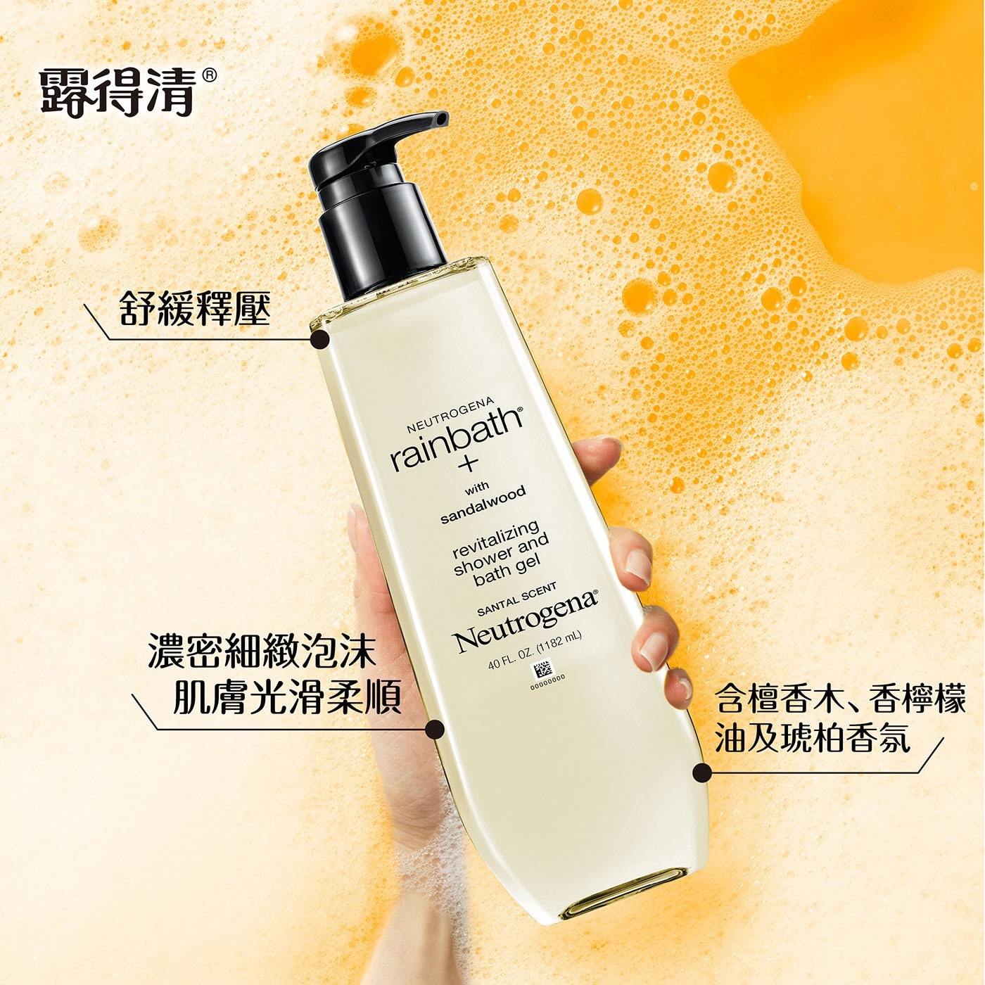 露得清 舒緩釋壓 NEUTROGENA 濃密細緻泡沫 肌膚光滑柔順 含檀香木、香檸檬 油及琥柏香氛