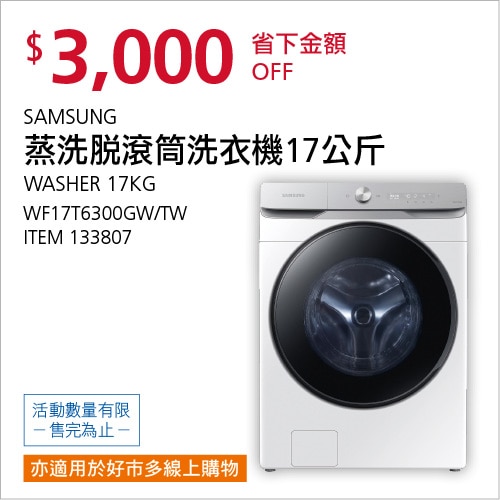 SAMSUNG 17公斤 蒸洗脫滾筒洗衣機 WF17T6300GW/TW