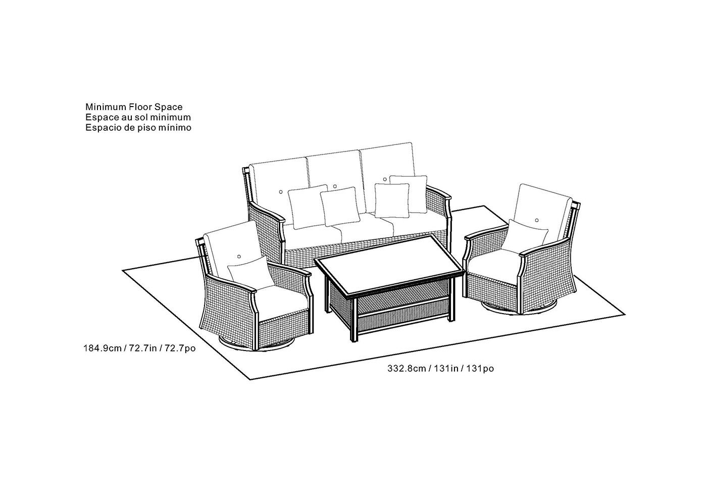 Agio Conway 休閒沙發四件組，三人座沙發、兩張單人椅、一張桌子組合，戶外休閒家具，讓你盡情享受戶外陽光。不同設計的戶外座椅組，可依照人數選擇不同組合的戶外沙發。