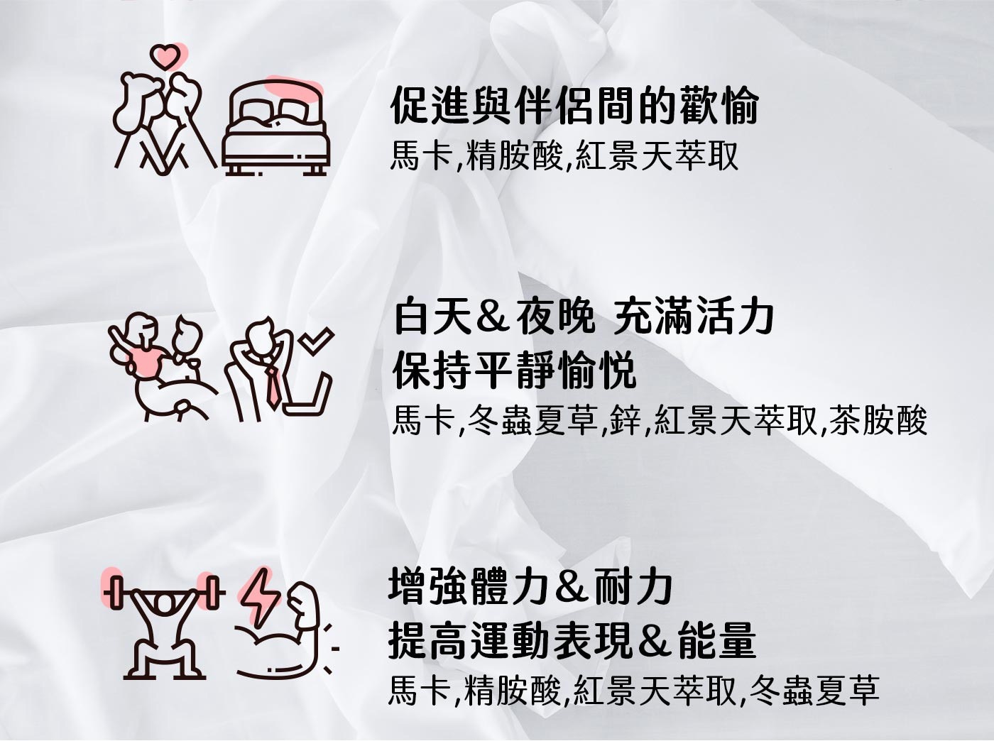 威德 馬卡精力飲 30毫升 X 24包，6 in 1 配方，為壯年男子在男性戰力＆運動表現的提升上，所需要的成分，1,000mg 馬卡 : 5倍劑量升級，精胺酸，紅景天，冬蟲夏草，鋅，茶胺酸，液體袋裝飲品，方便攜帶，吸收速度快，喝了能幫助提升表現。