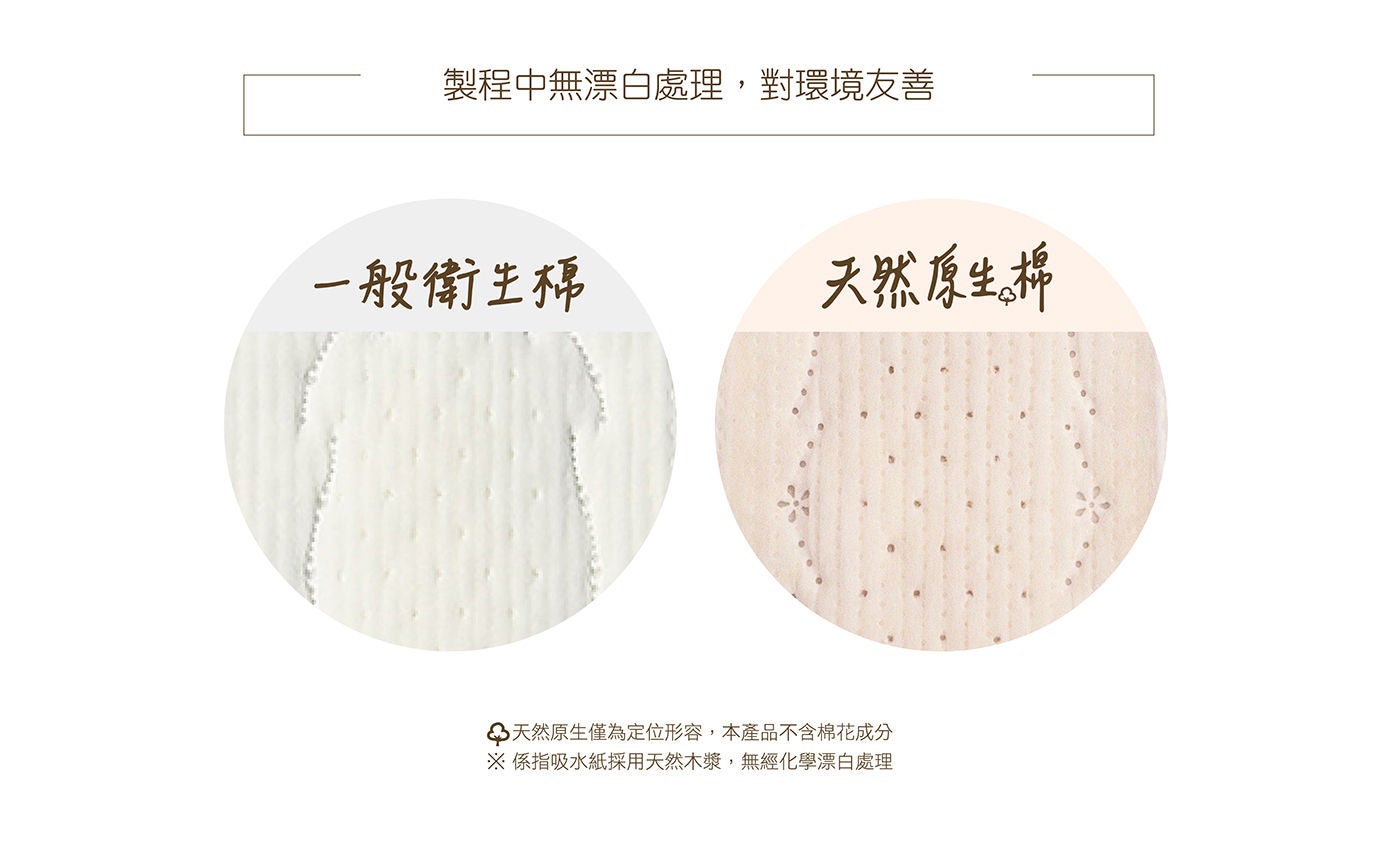 蘇菲 極淨肌天然原生棉超薄潔翼夜用無化學染料、無化學香料、無甲荃、無遷移性螢光增白劑、無漂白、無防腐劑