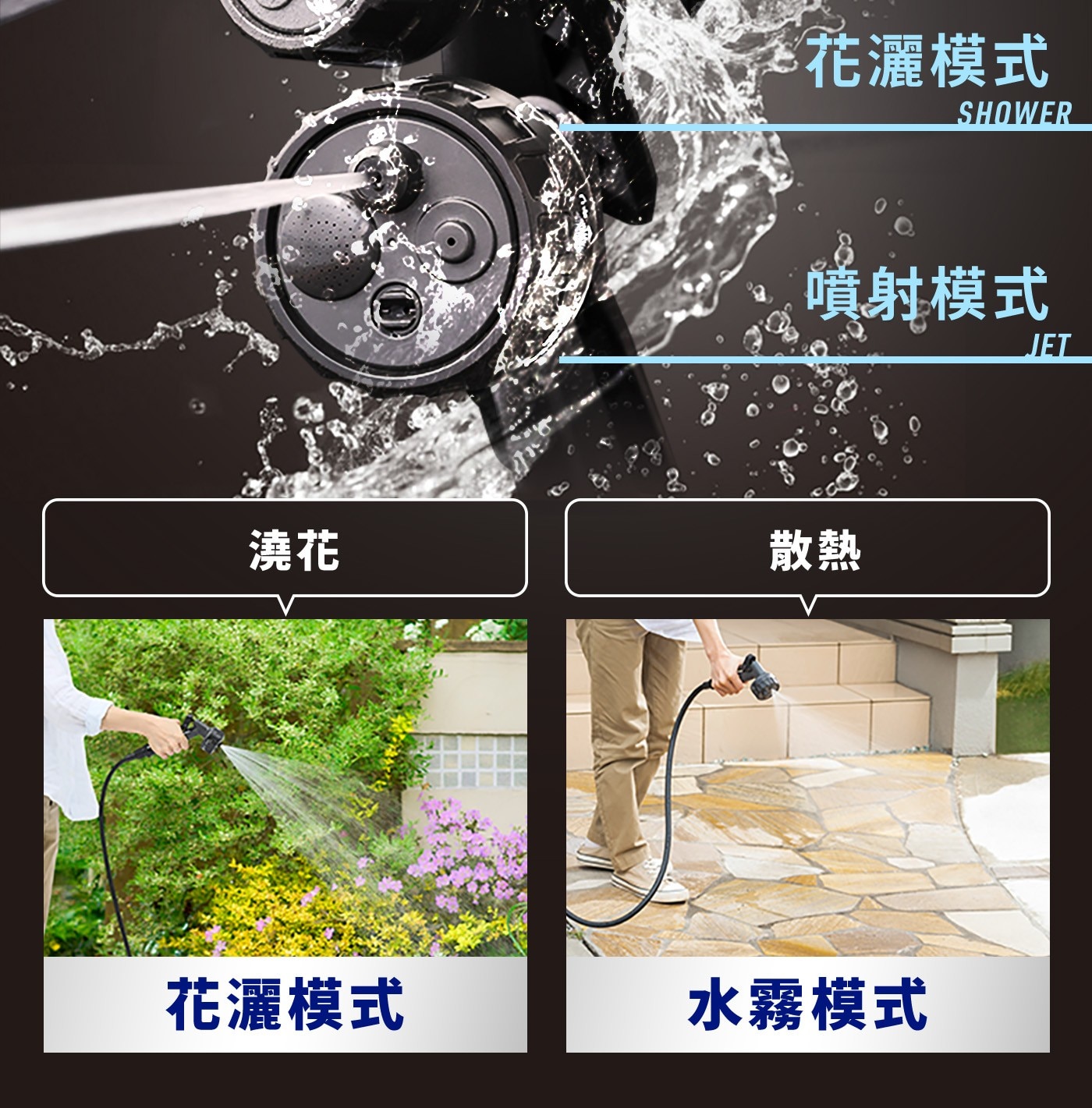 大 花灑模式 SHOWER 噴射模式 JET 澆花 散熱 水霧模式
