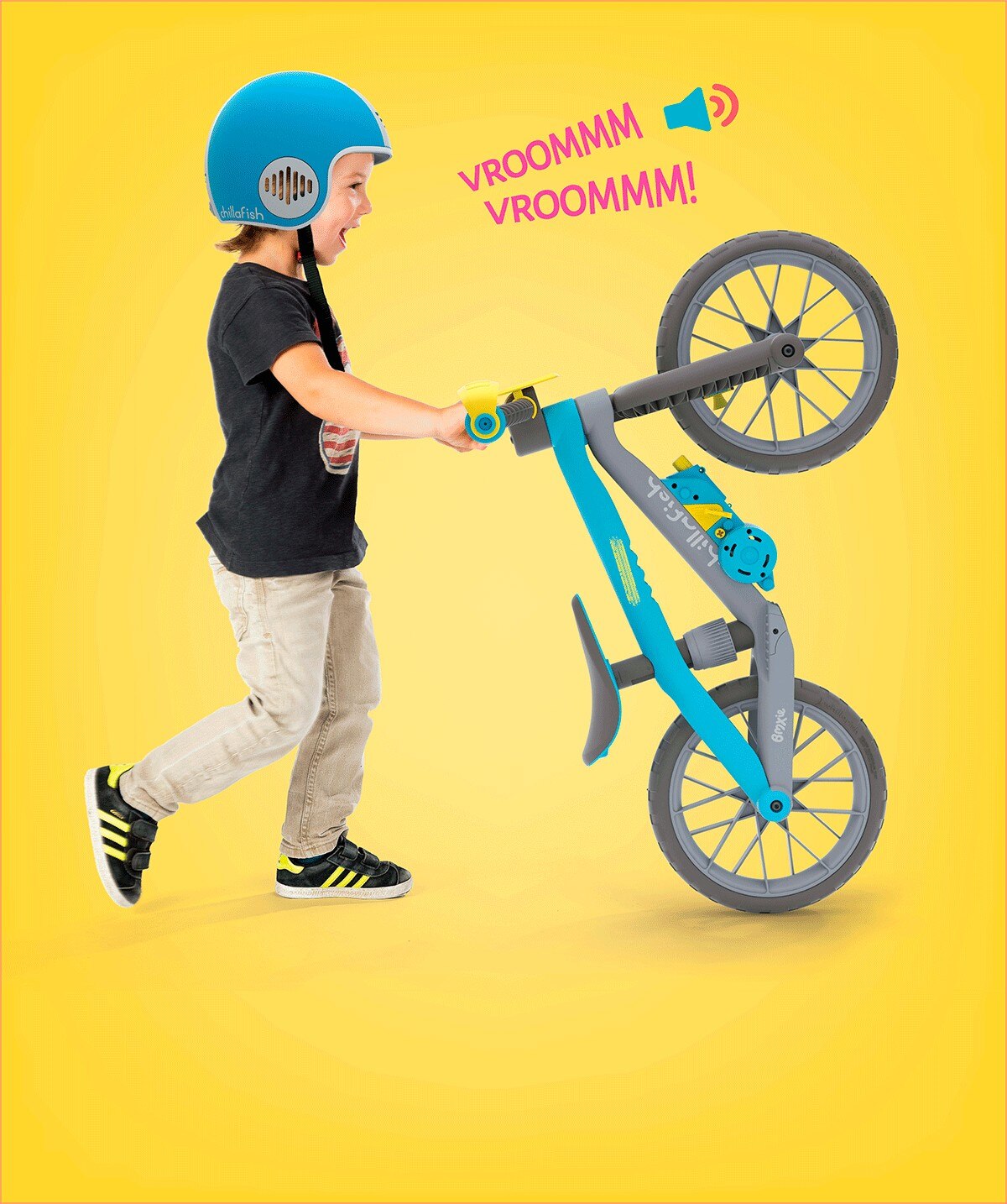 Chillafish 12吋兒童平衡訓練滑步車，適用年齡為2-5歲兒童，車體採高強化塑膠，無需充氣橡膠實心胎，旋轉式座椅調節無須工具。