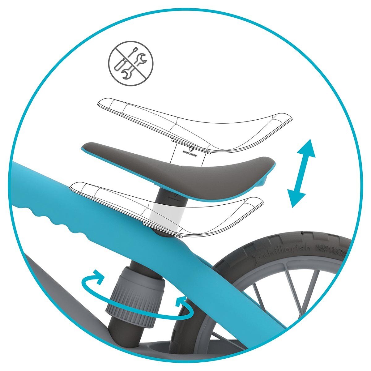 Chillafish BMXIE 12吋 兒童平衡訓練滑步車，車體採高強化塑膠，無需充氣橡膠實心胎，旋轉式座椅調節無須工具，坐墊高度32-39公分，適用年齡2~5歲兒童。
