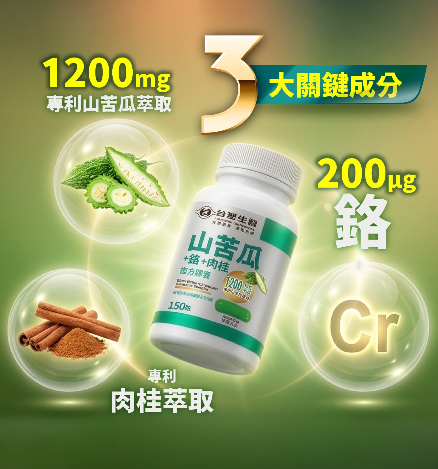 專利山苦瓜萃取 大關鍵成分 台塑生醫 语 渐强 山苦瓜 銘肉桂 旗方膠囊 Bhon Sixfen rChromfer Couatnoo Dentalte 150竑 Artoct Oto 人 銘 Cr...