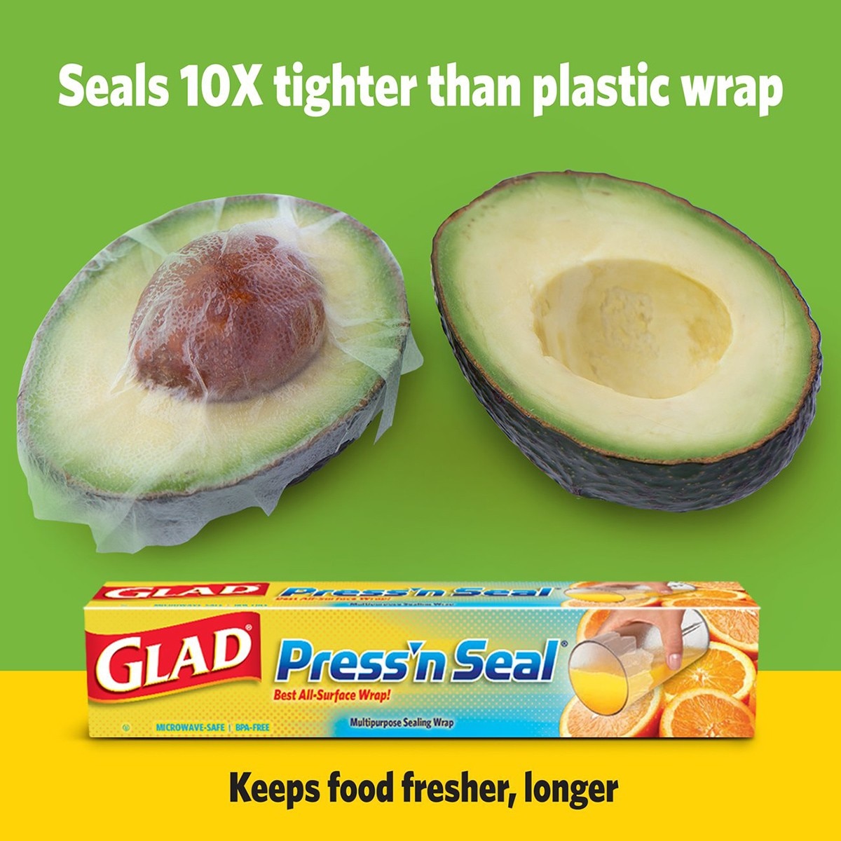 GLAD強力保鮮膜,相較於保鮮膜,有10倍的緊實度.