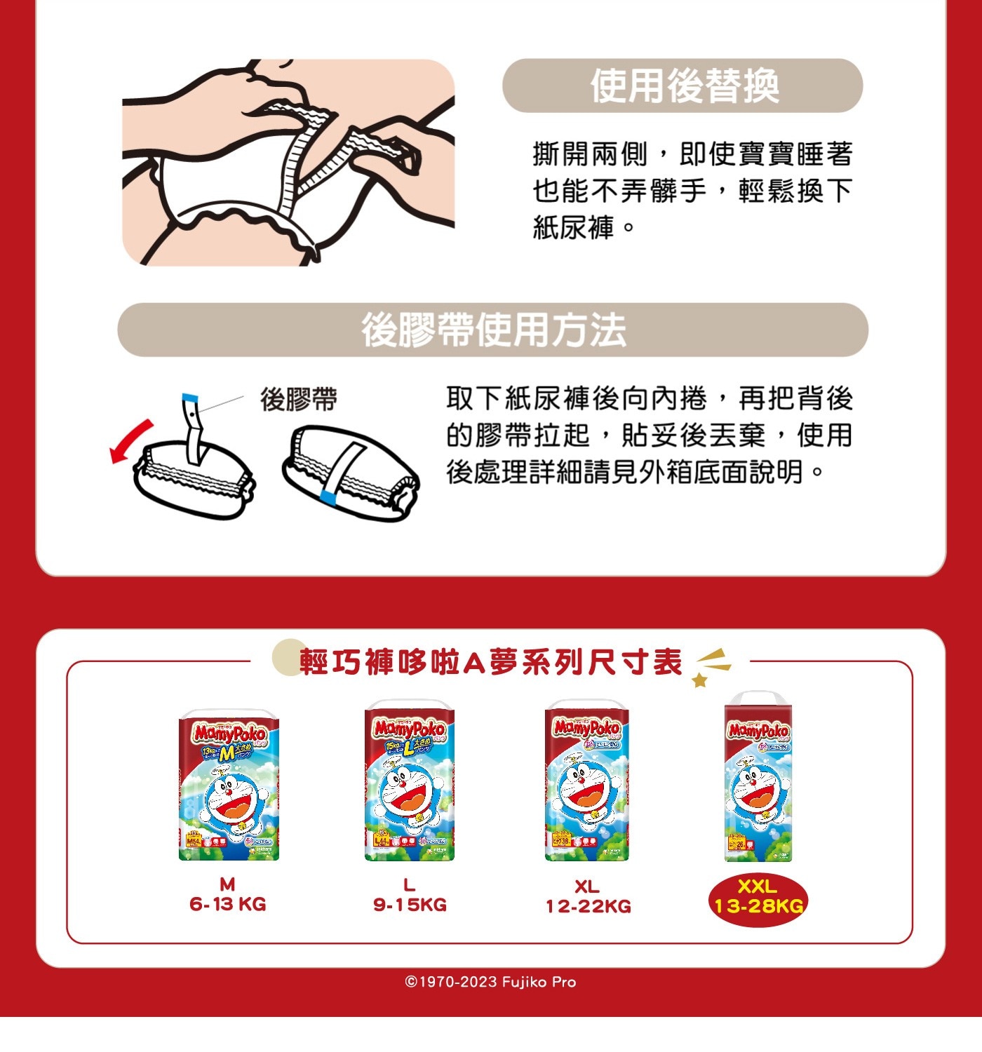 滿意寶寶，哆啦A夢輕巧褲，日本境內版原裝進口，親膚不刺激，呵護寶寶粉嫩屁屁，溫柔包覆，盡情玩耍都不漏!