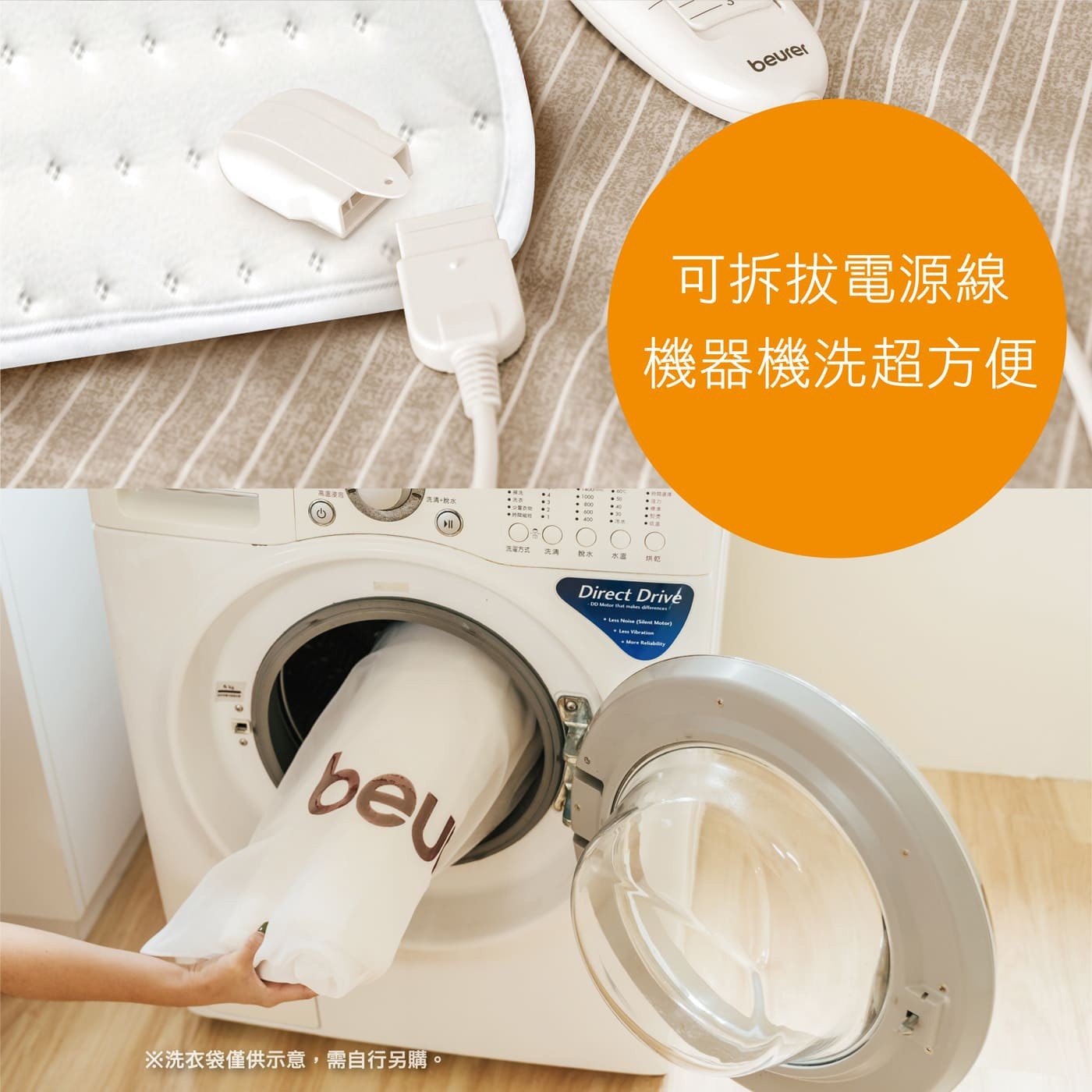  洗清+水洗衣袋僅供示意,需自行另購。 洗電方式 洗清 親水