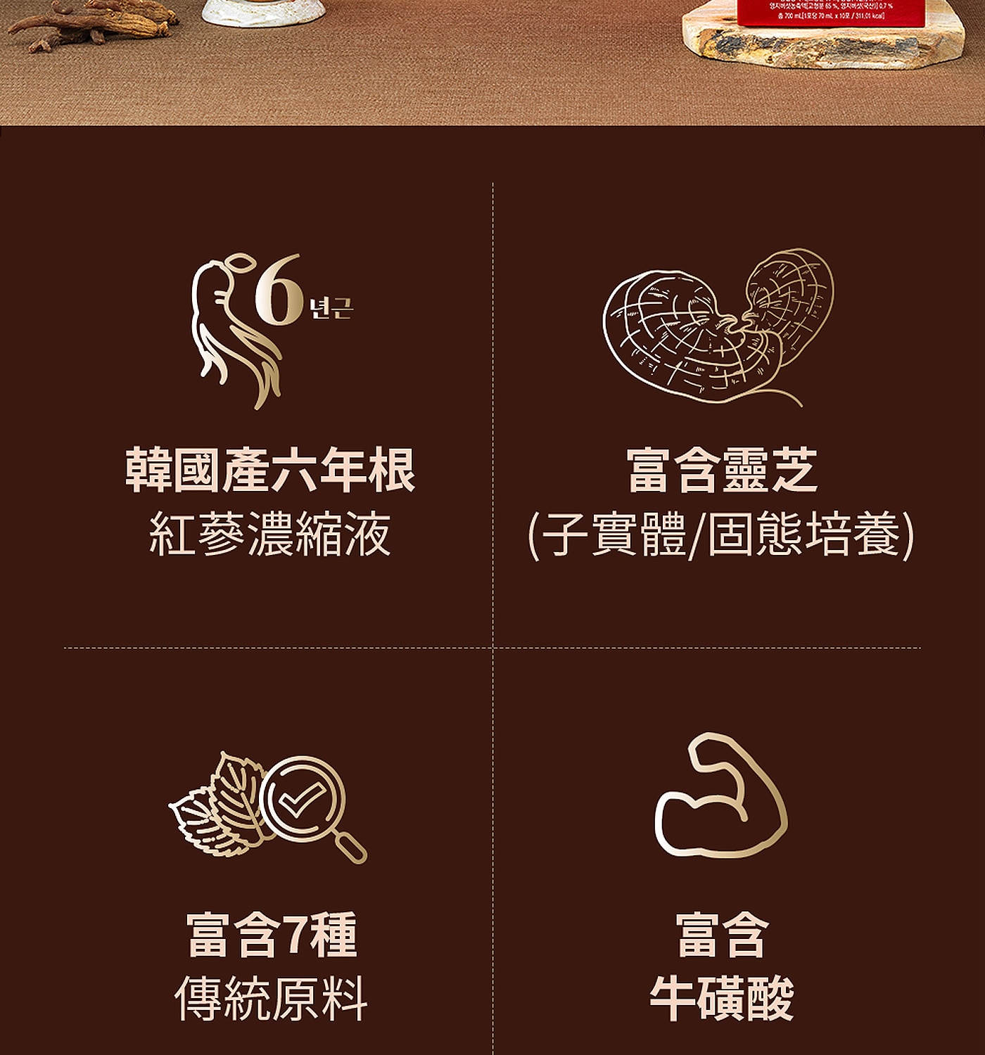 鍾根堂 六年根紅蔘液 70毫升 X 30包 韓國產六年根紅蔘濃縮液 富含靈芝 富含7種傳統原料 富含牛磺酸
