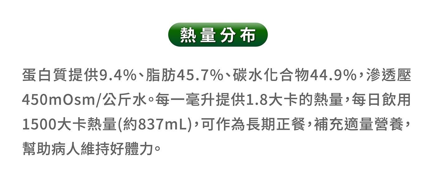 可作為長期正餐,補充適量營養,幫助病人維持好體力。
