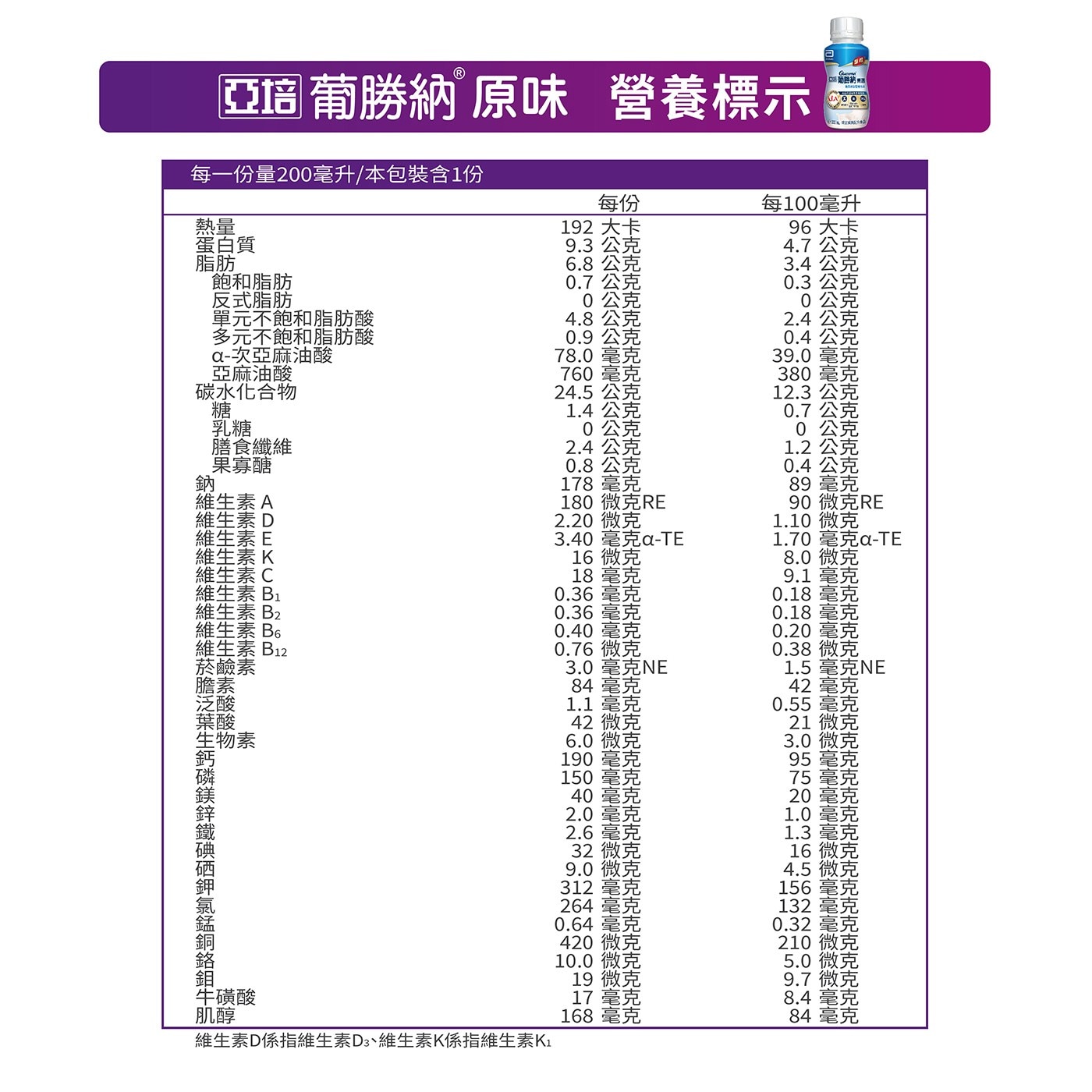 亞培葡勝納 原味