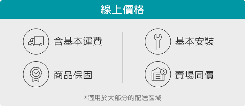 家電、戶外大型家具線上價格含基本運費 安裝 產品保固 與賣場同價