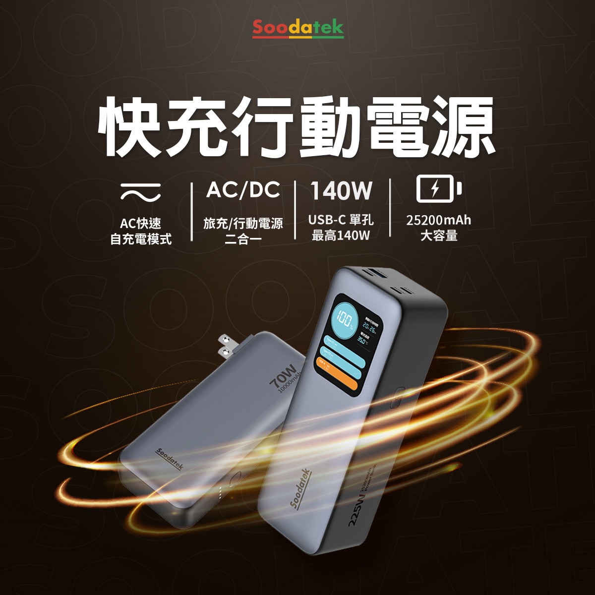 Soodatek 專業設計製造、多重安規防護、台灣BSMI認證，讓您隨時隨地安心的補充電力。