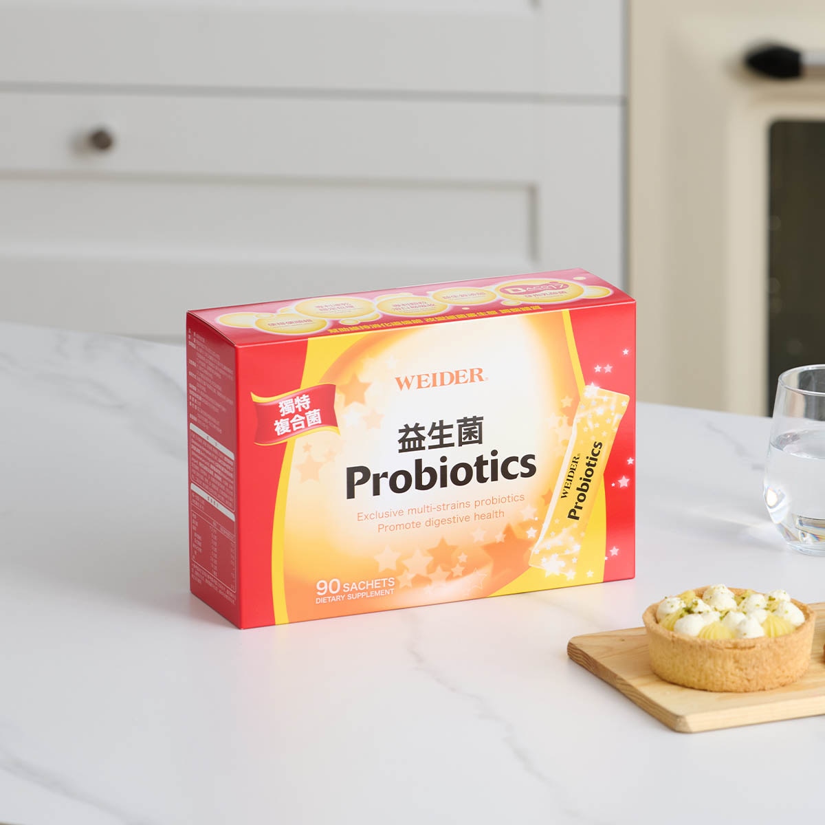WEIDER 威德全球累積銷售破8億包。含獨家專利BACO17芽孢菌，及14種複合菌。芽孢菌通過強酸到達消化道，存活菌數達95%。專利粗顆粒劑型，速溶順口好吸收。獨立包裝，保存性佳&好攜帶