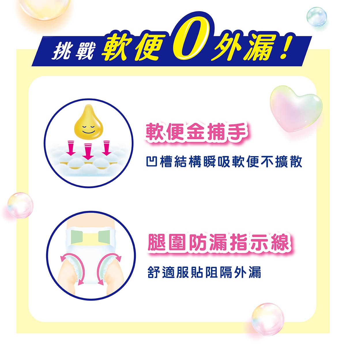 Merries 妙而舒軟便金捕手，凹槽結構瞬吸軟便不擴散腿圍防漏指示線，舒適服貼阻隔外漏