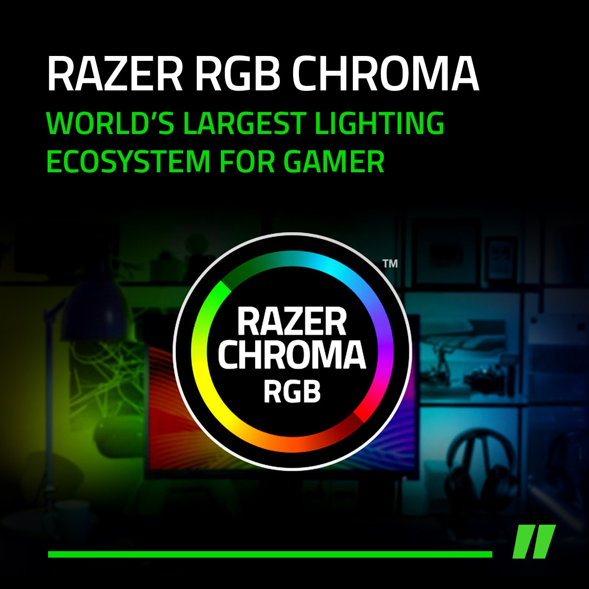 Razer 雷蛇Chroma RGB，擁有1680萬種燈光變化，可透過軟體將Razer周邊燈效串連，還可與指定遊戲串連，讓玩家體驗更全面的遊戲變化。