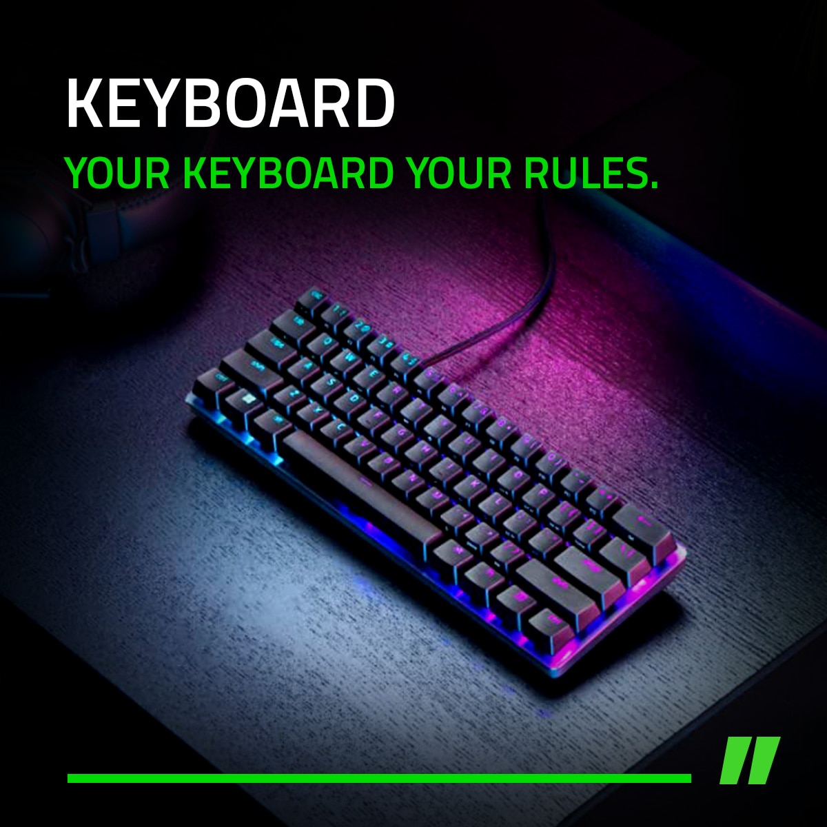 Razer 雷蛇 電競鍵盤獨立背光遊戲按鍵 ， 擁有頂級的各鍵獨立燈光效果，能更加深入地自訂 RGB 效果。