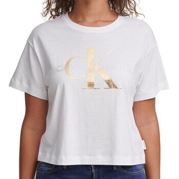 Calvin Klein Jeans 女男友風寬版短袖上衣 白 L