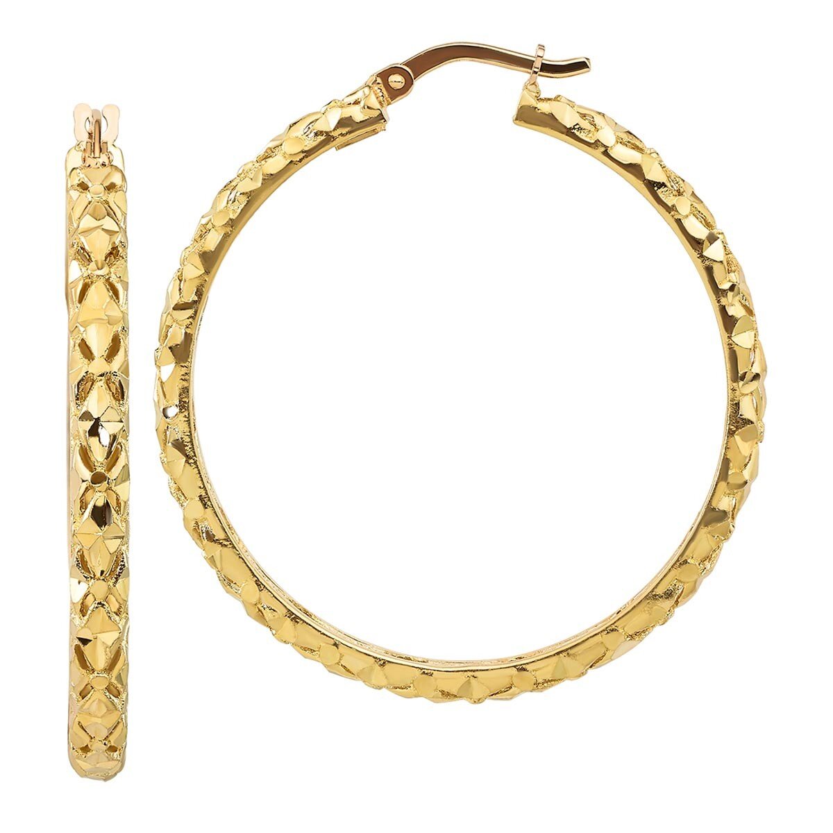 14K黃K金 鑽石切割圈型耳環