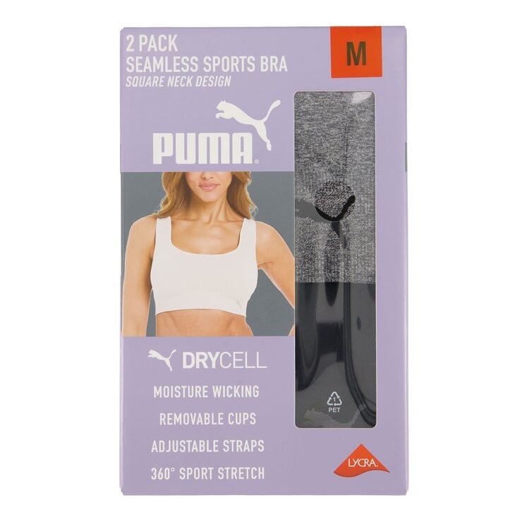 Puma 女運動內衣 X 2件組 M 黑 & 灰