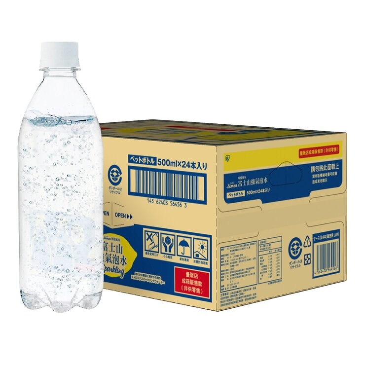 IRIS OHYAMA 富士山檸檬風味強氣泡水 環保無標籤款 500毫升 X 24瓶