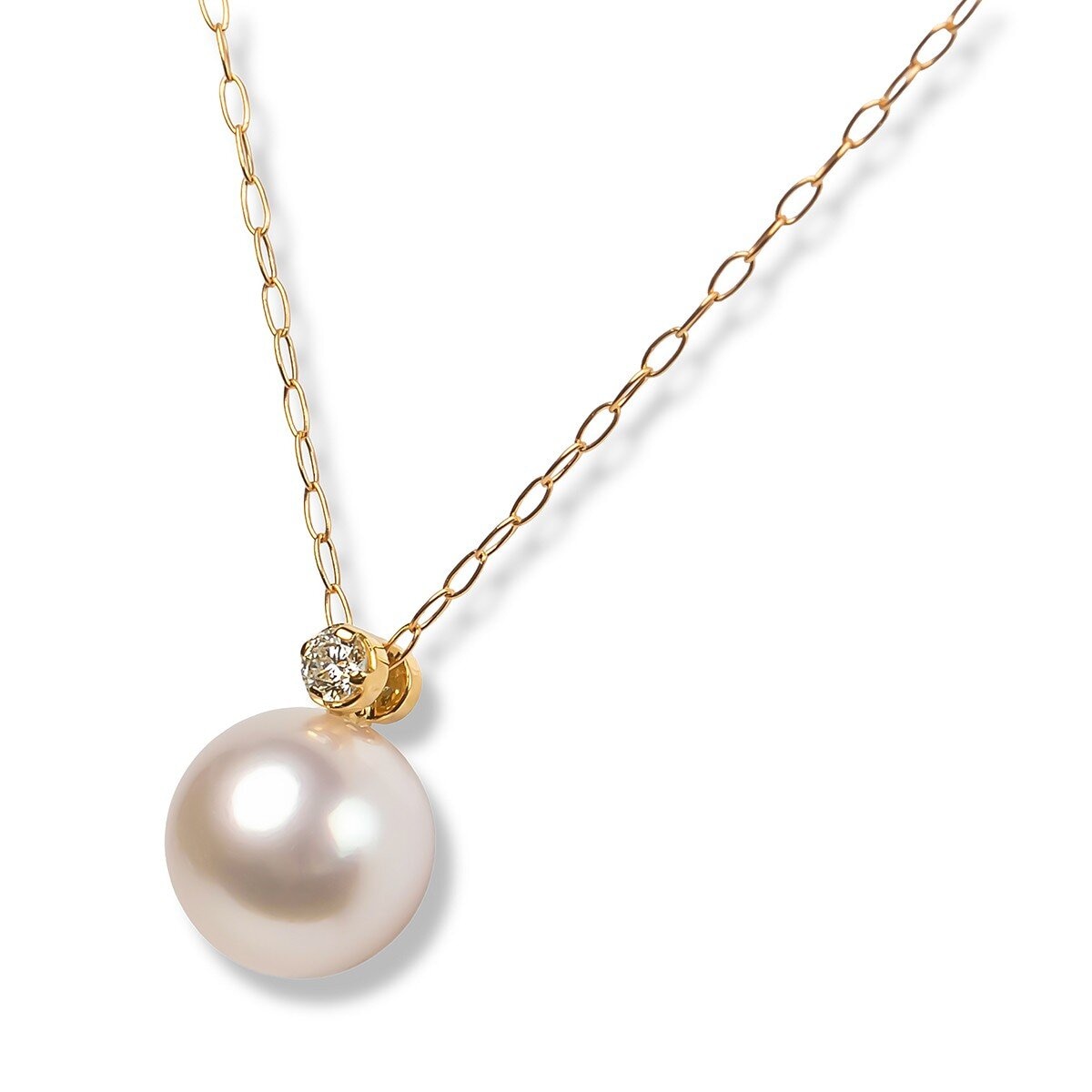 Tokyo Pearl 18K黃K金 7.0公釐 - 7.5公釐 Akoya 鑽石珍珠項鍊