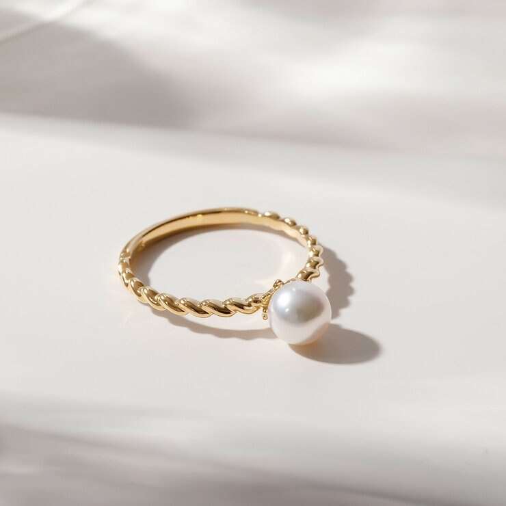 Tokyo Pearl 18K黃K金 5.5公釐 - 6.0公釐 Akoya 珍珠戒指