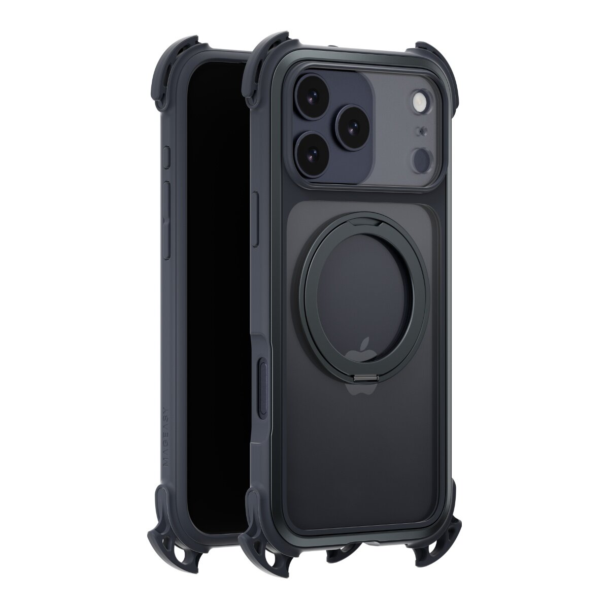 MAGEASY Odyssey Ultra M 終極防摔磁吸支架掛繩手機殼 iPhone 17 Pro Max(午夜/黑色) + 鏡頭保護貼Lenz(午夜) + Vetro 9H 鋼化玻璃保護膜
