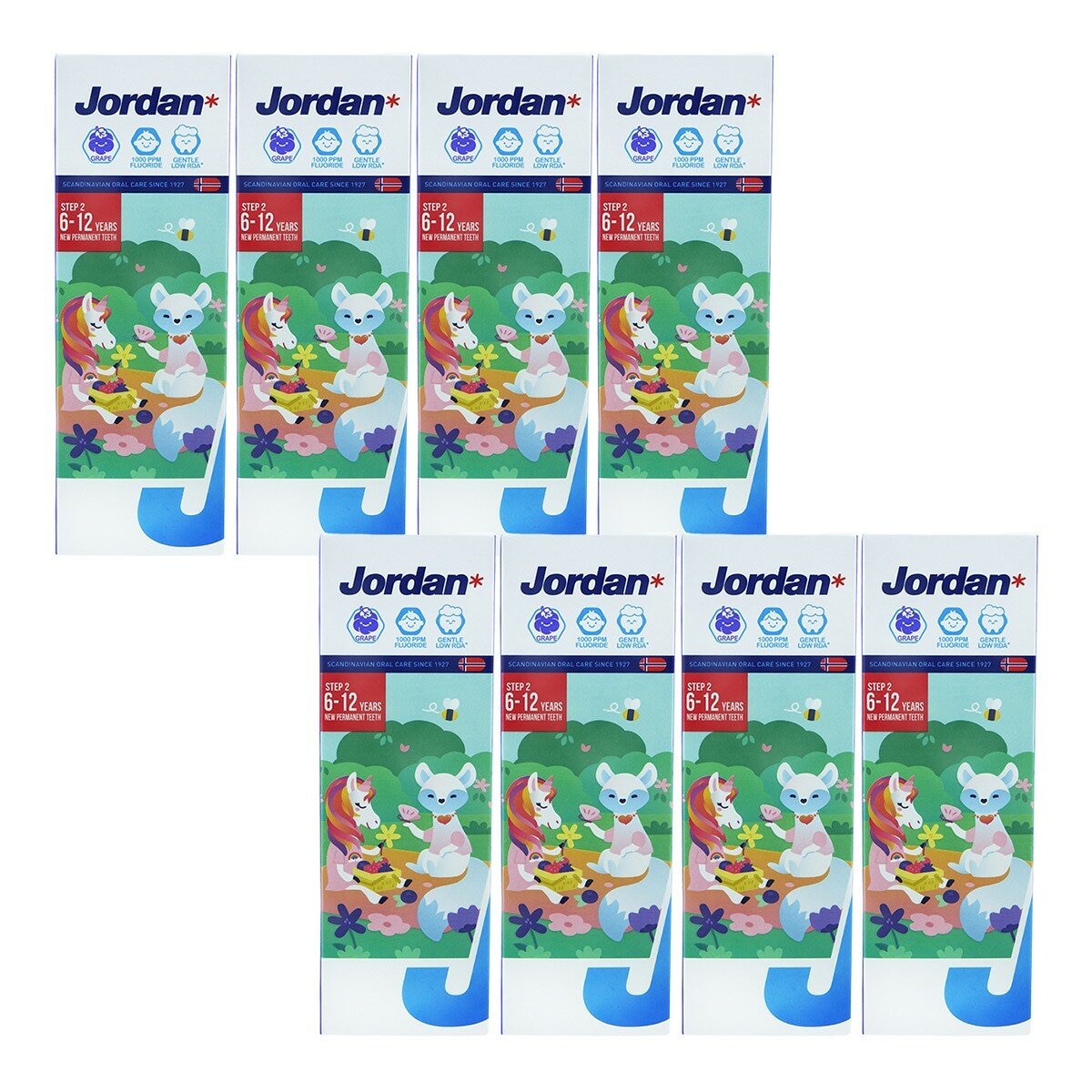Jordan 6-12歲兒童牙膏 含氟1000ppm 葡萄口味 75公克 X 8入 Jordan 6-12歲兒童牙膏 含氟1000ppm 葡萄口味 75公克 X 8入