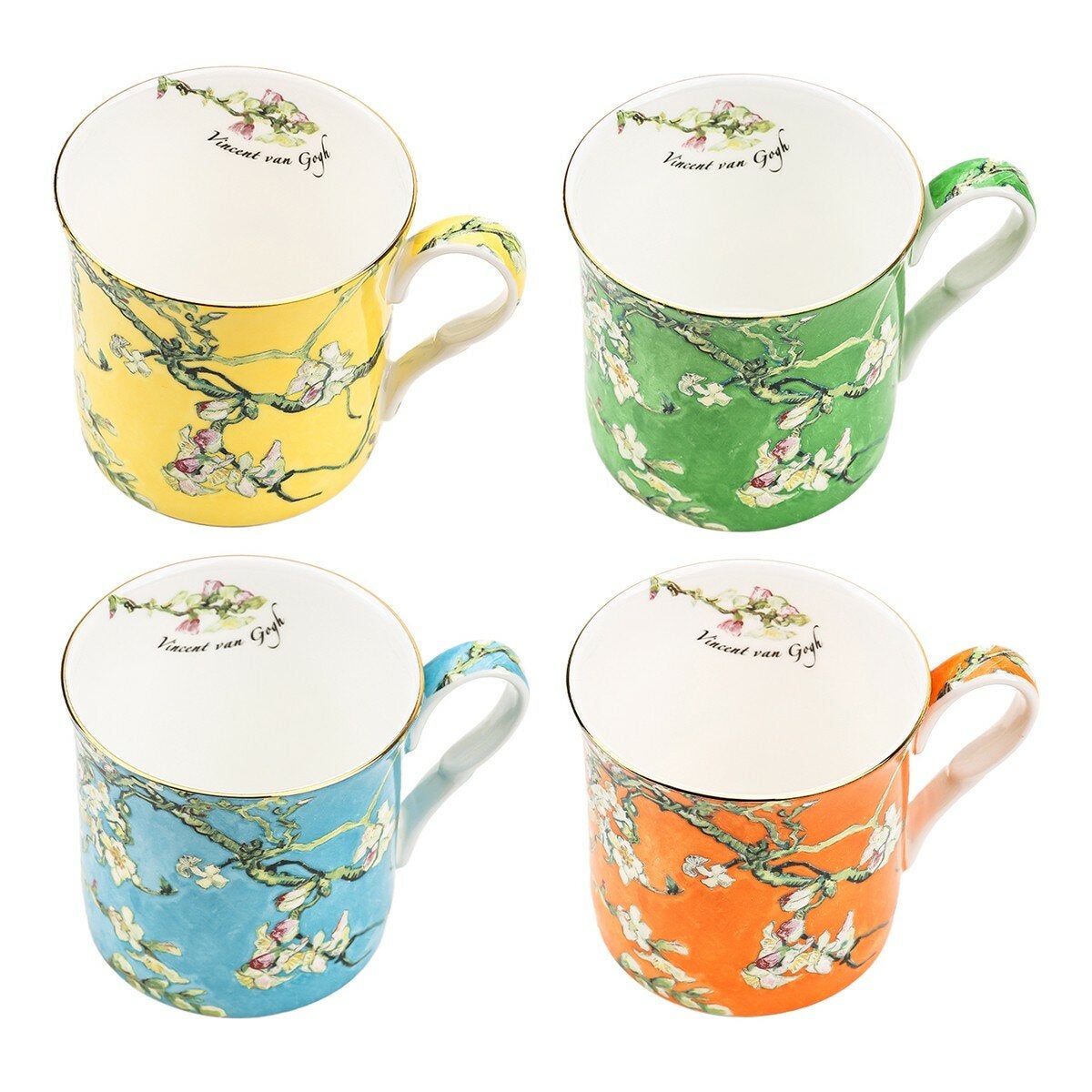 Attic & Base Famous Painting Bone China Mug 320ml X 4 Piece Set Blooming Almond Blossoms