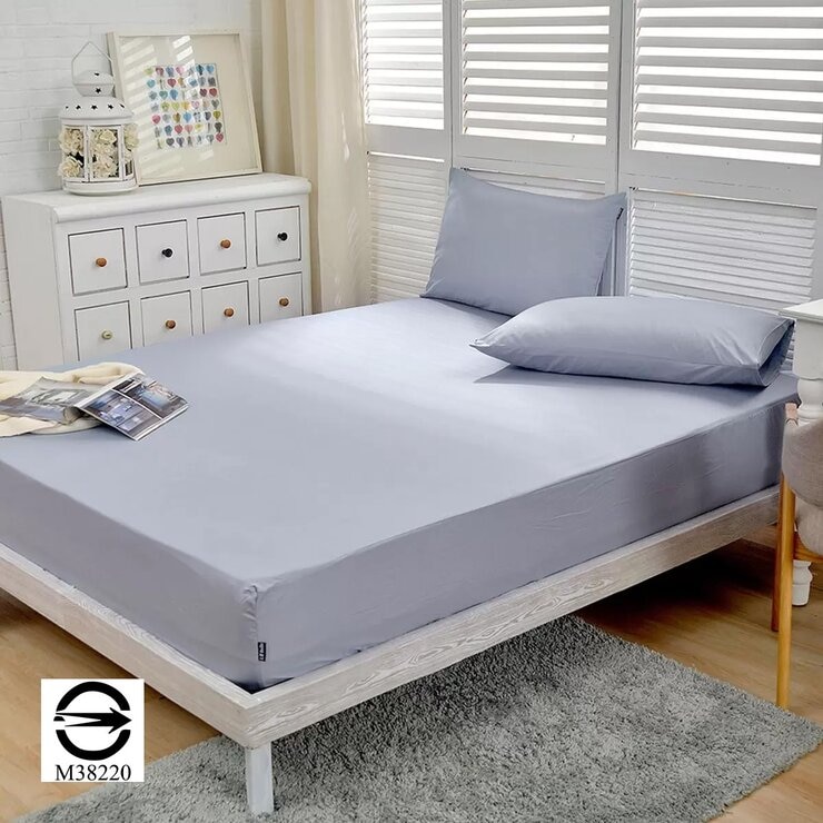 La Belle 雙人200織純棉素色床包枕套 3件組 150公分 X 186公分 淺藍灰