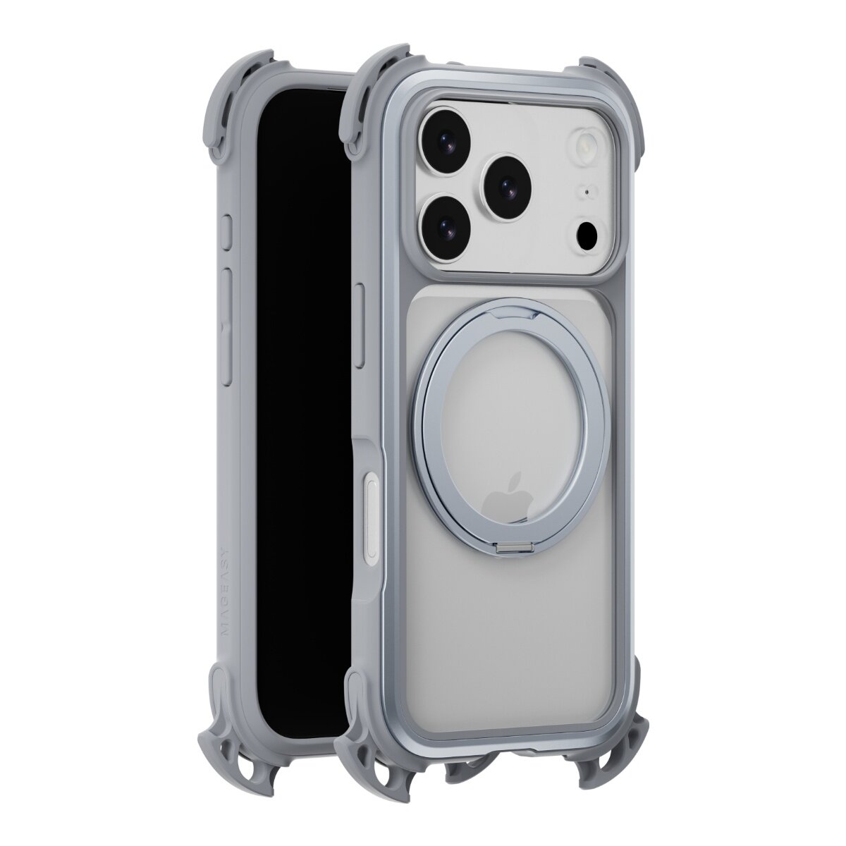 MAGEASY Odyssey Ultra M 終極防摔磁吸支架掛繩手機殼 iPhone 17 Pro(迷霧/岩石灰) + 鏡頭保護貼Lenz(珊瑚) + Vetro 9H 鋼化玻璃保護膜