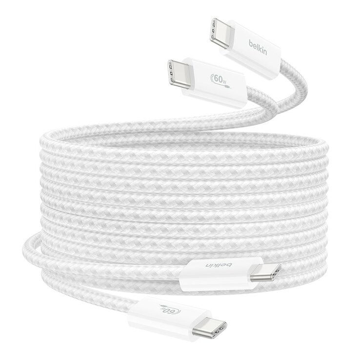 Belkin BoostCharge USB-C to USB-C 編織連接線 (60W 1.5米) 2入組 白 + Belkin BoostCharge Pro 雙USB-C 氮化鎵 充電器 (65W PPS) 2入組 迪士尼系列
